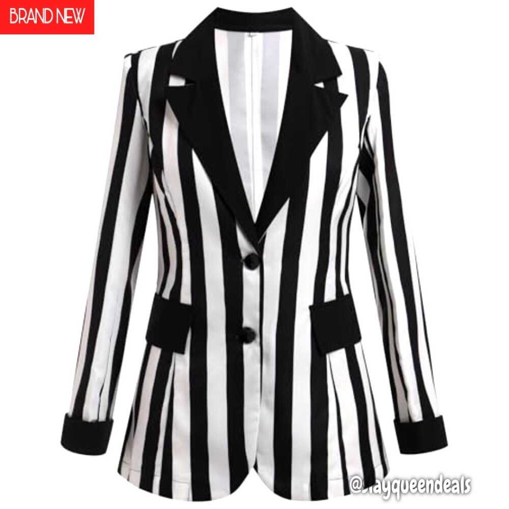 Striped Blazer Suit Long Sleeve Open Front Cardigan Halloween Cosplay Outfit - Picture 4 of 8